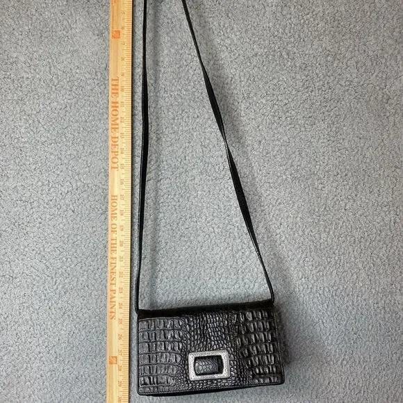 VTG Brighton Black Croc Leather Crossbody Clutch Purse Organizer Wallet Vintages - Picture 2 of 14